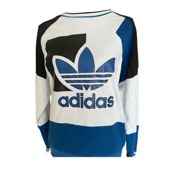 Adidas white blue black sweatshirt cotton blend Run Baggy sweat size Large - Picture 2 of 11